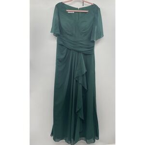 NWT JJ's House Chiffon Bridesmaid Dress Women 14 Dark Green Ruffle A-line V-Neck